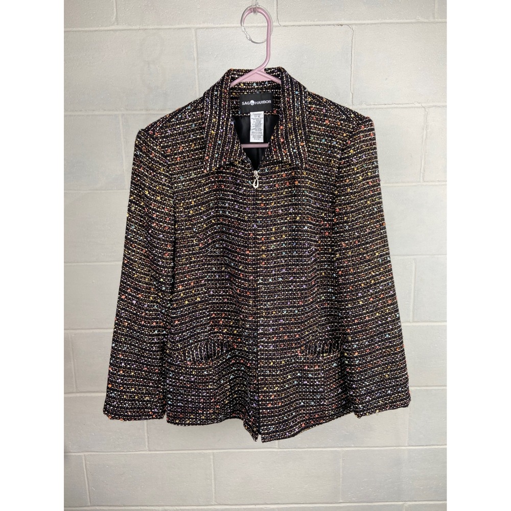 Sag Harbor Tweed Blazer Jacket Career Office Wear‎ Colorful Metallic Size 10
